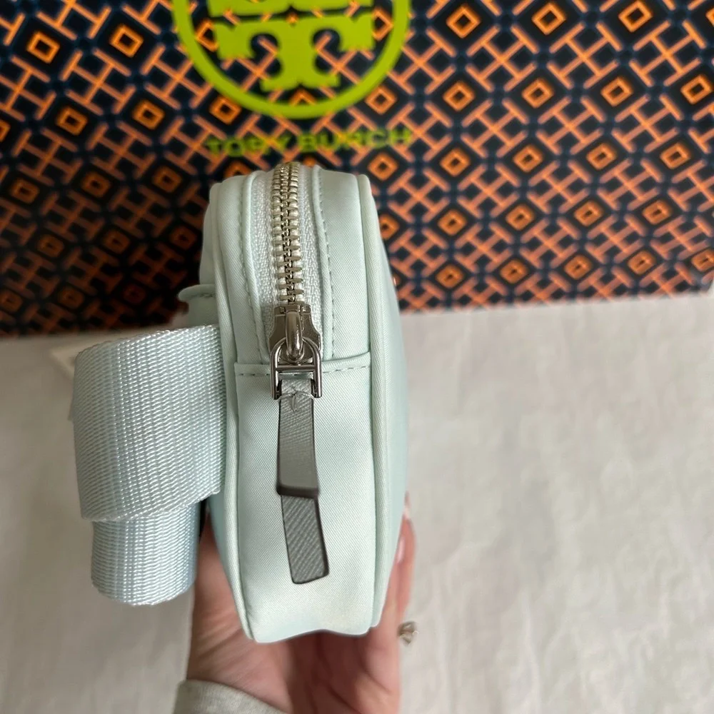 Tory Burch Virginia Nylon Belt Bag Crossbody Bag Ice Blue Silver Baby Blue Light